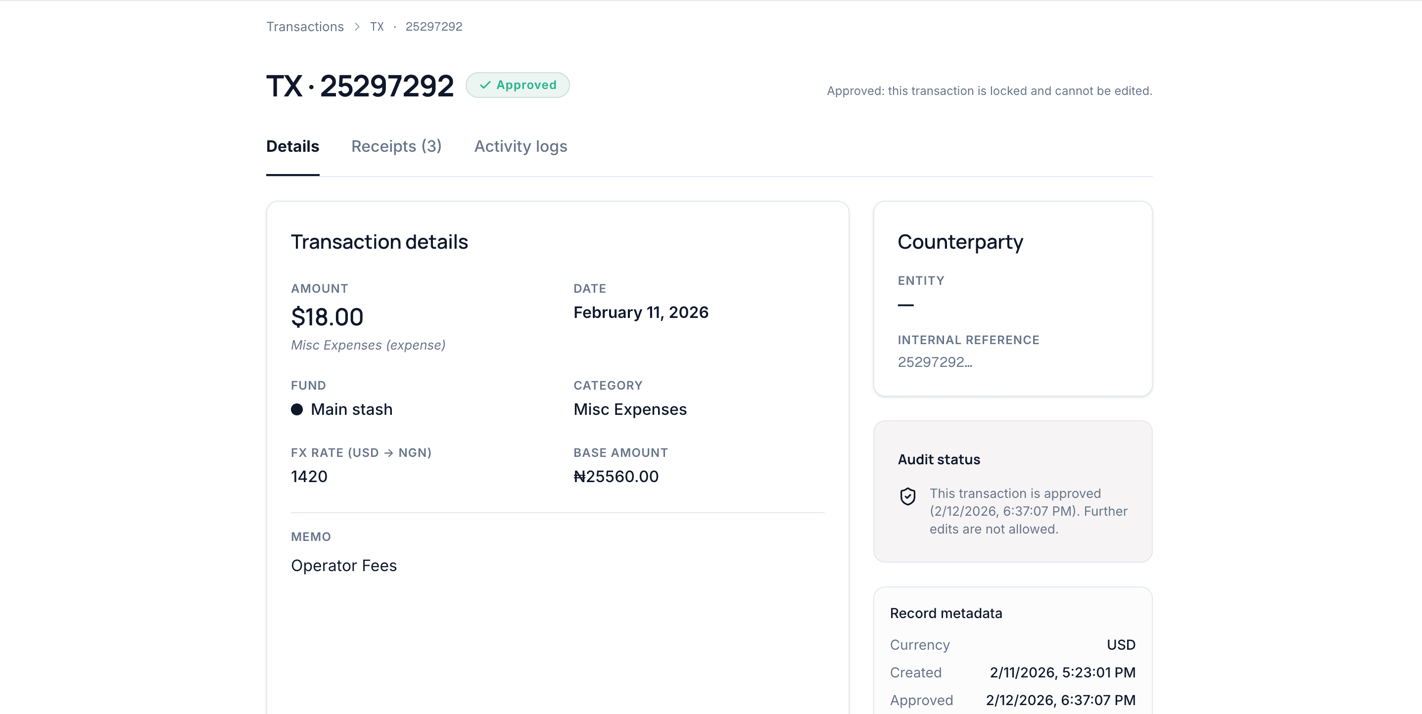 OpenBooks transaction details