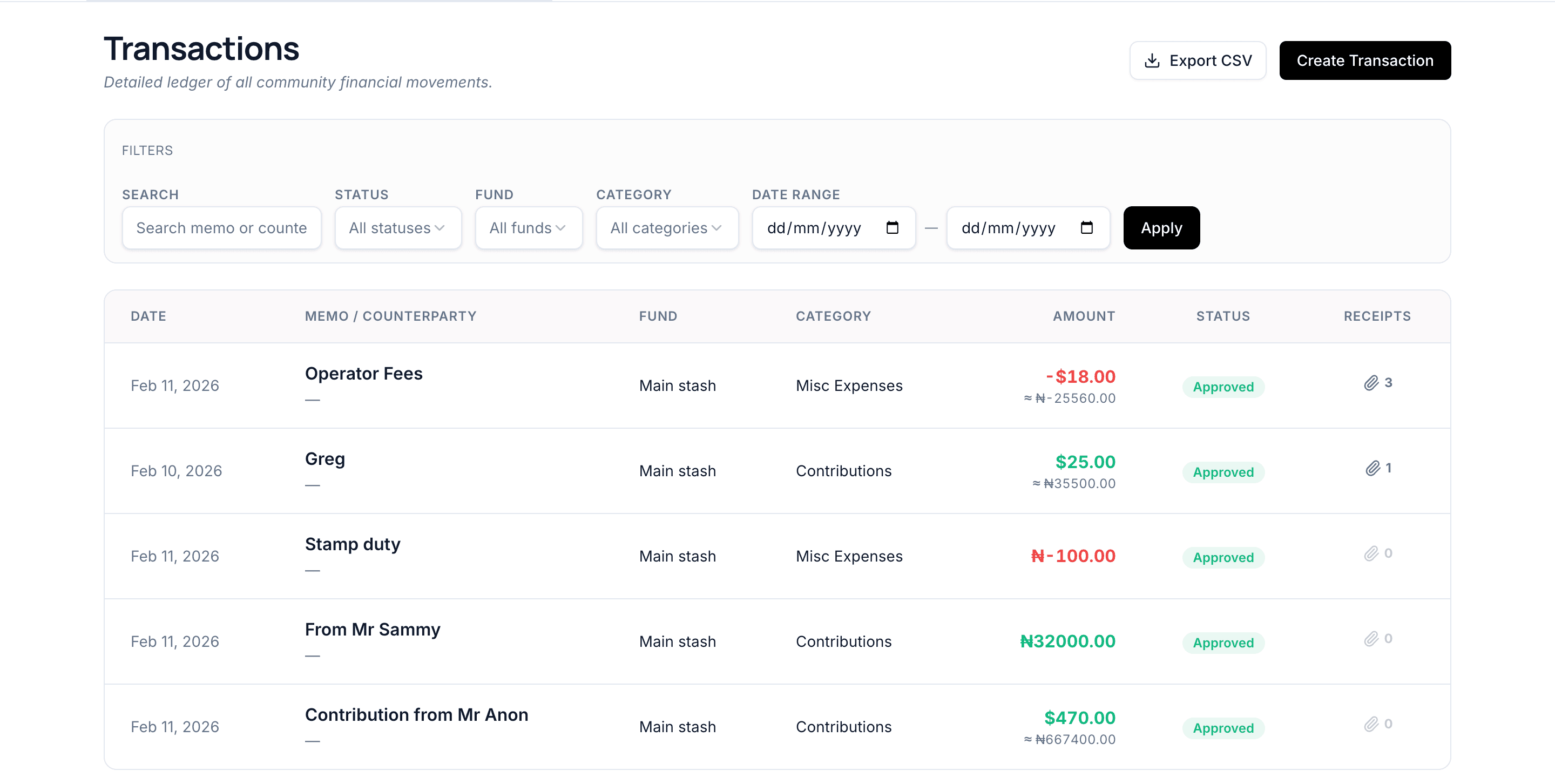 OpenBooks transaction management screen