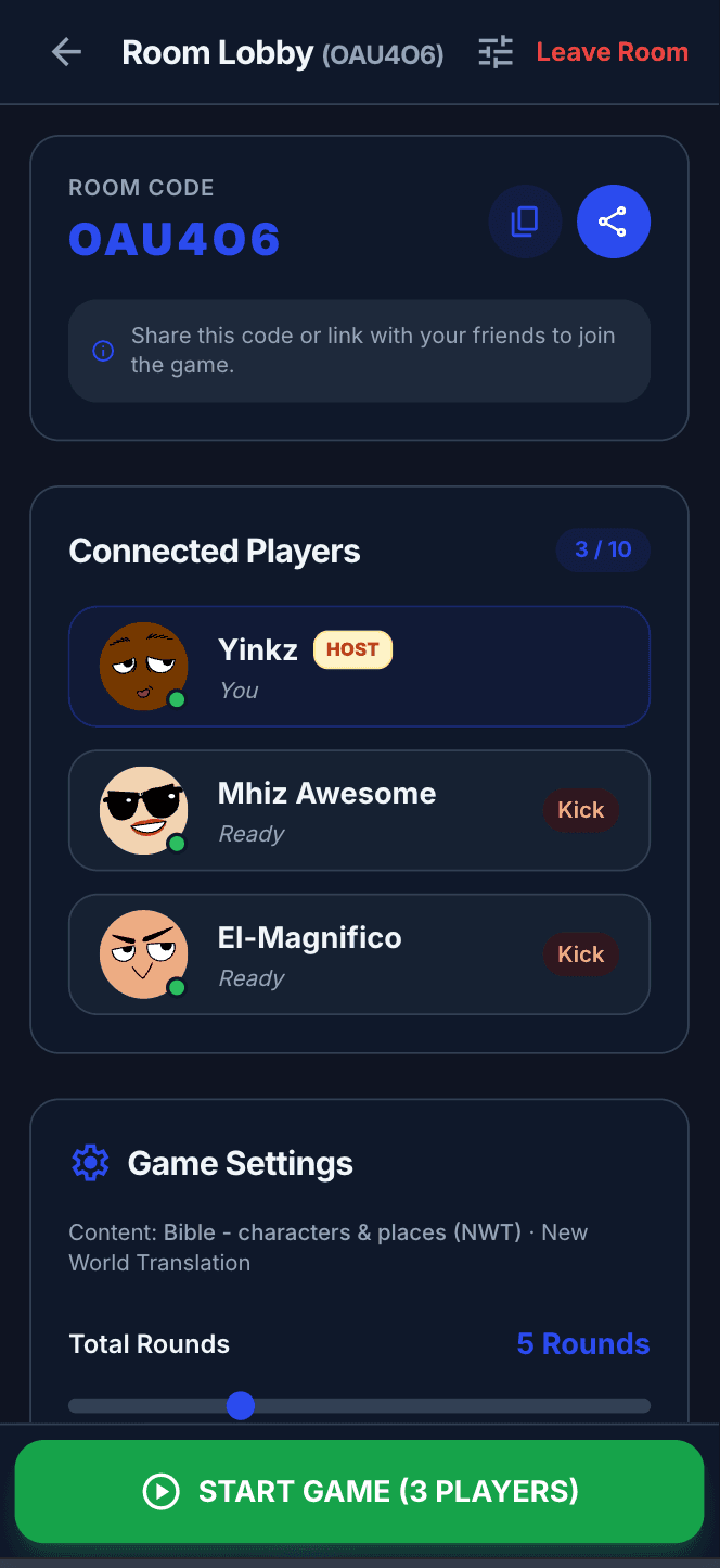 Who Am I? multiplayer room lobby